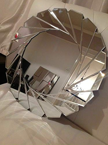 DEENZ Large Wall Mirror Art Deco Black Frame Round Bevelled Edge Wall Mirror Glass 60cm Swirl Design