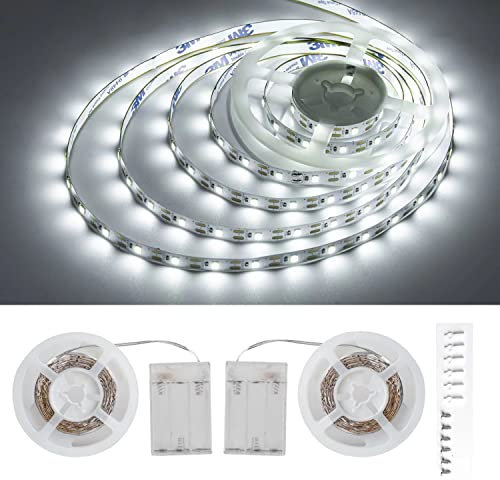 JUNWEN Batteriebetriebener LED-Streifen, 5V, tageslichtweiß, zuschneidbar, 13,2ft mit 240 LEDs, tragbare Beleuchtung, 3xAA Batterien (nicht enthalten), nicht wasserdicht, 2 Packungen, jede 6,6ft.