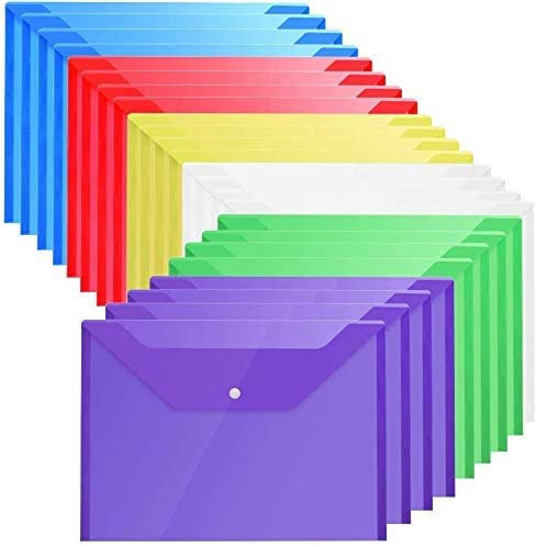 LATERN Dokumententasche A4 Transparent, 30 Stück Mehrfarbige Dokumentenmappe mit Druckknopf für Dokument Speicherung