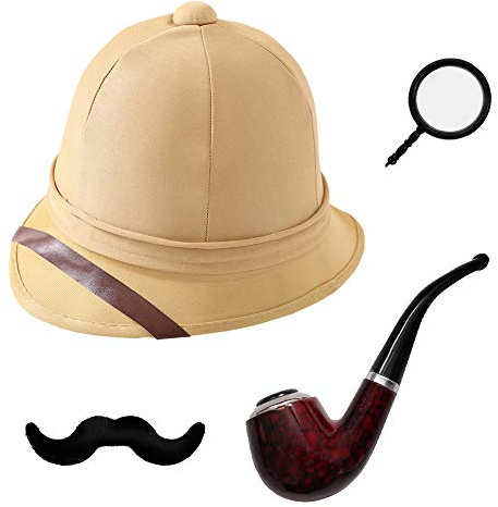 I LOVE FANCY DRESS British Jungle Explorer Kit - Includes: Pith Helmet, Moustache, Monocle & Magnifying Glass - Adults One Size Fits Most