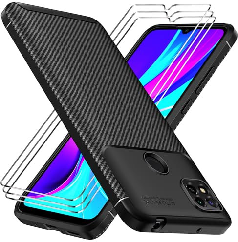 ivoler Hülle für Xiaomi Redmi 10A / 9C / 9C NFC mit 3 Stück Panzer Schutz Glas, Militärischer Stoßfest Kratzfest Handyhülle, Dünne Weiche TPU Silikon Schutzhülle Anti-Fingerabdruck Case, Schwarz