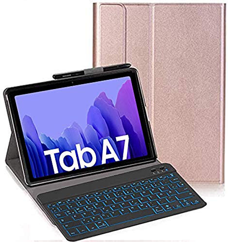 RLTech Tastiera Custodia per Samsung Galaxy Tab A7 10.4 2020, [Italiana Layout] 7 Colori Backlit Tastiera Wireless Con Custodia Protettiva Per Samsung Galaxy Tab A7 T500/T505/T507 10.4 2020, Rosa oro