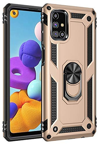 BestST Coque pour Samsung M51, + Protecteur d'écran Double Couche Hybride Ultra Armure Housse Étui de Protection Antichoc Armor Bumper Cover avec Stand pour Galaxy M51, Or