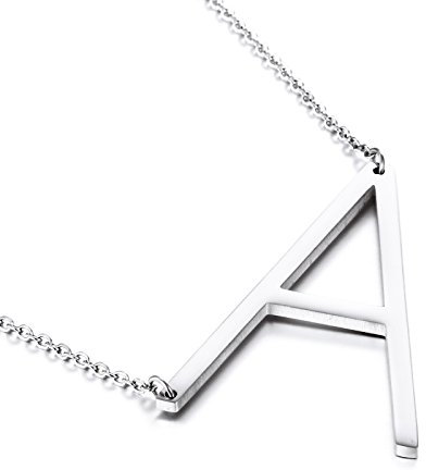 HIJONES Damen Edelstahl Seitlich Anfangsbuchstaben Halskette Choker Kette Alphabet Anhänger, Silber Buchstabe A