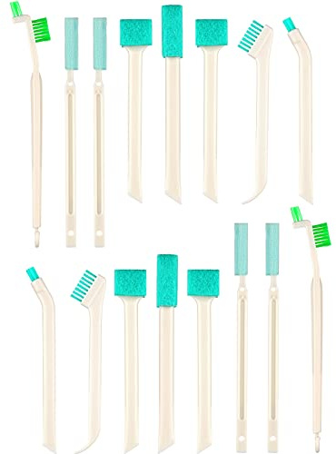Nuenen 16 Pcs Small Household Cleaning Brushes for Deep Detail Cleaner | Small Household Cleaning Brushes Set, 8 in 1 Bottle Cap for Small Holes, Deep Detail Crevice Brush Set, Crevice Cleaning Tool