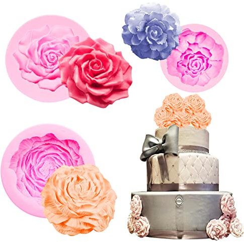 Stampi 3D grandi in silicone a forma di rosa, confezione da 3 pezzi, peonia, garofano, cioccolato, decorazioni per torte, caramelle, candele, sapone per compleanni, decorazioni per torte