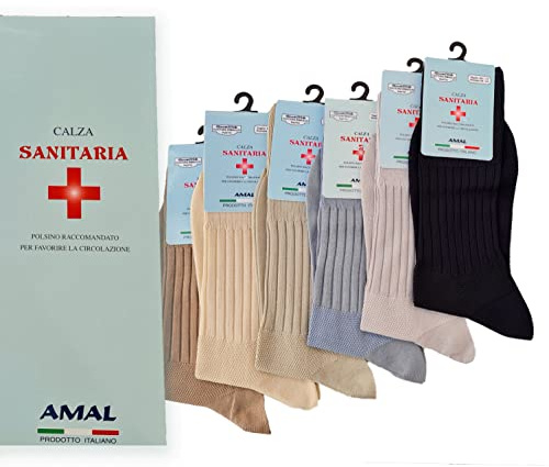 Calze sanitarie Tecniche in Cotone Filo di Scozia modello brevettato raccomandato favorisce la circolazione a compressione Graduata gamba e piede cucitura rimagliatura ultrapiatta Prodotto in Italia