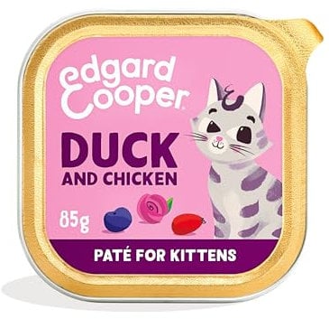 Edgard Cooper Kitten Getreidefreies Katzenfutter Nassfutter Pastete (Ente & Huhn 16 x 85 g), natürliches Katzenfutter im Becher für sterilisierte oder aktive Katzen, frisches Fleisch, ohne