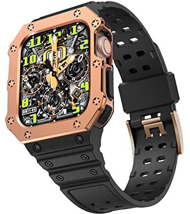 VeveXiao Compatible con Apple Watch Band con Case Series 7 (45mm, 41mm) y Series 6/SE/5/4 (44mm, 40mm), funda protectora resistente con correa para iWatch 7 para hombre y mujer black rose gold