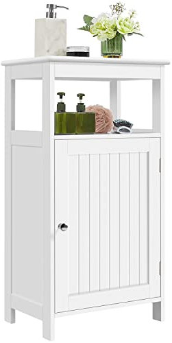 Yaheetech Meuble Salle de Bain, Armoire de Rangement sur Pieds, avec 1 Etagère de Rangement Ouverte, 1 Plateau Réglable, 1 Porte, 45 × 30 × 83,5 cm Blanc