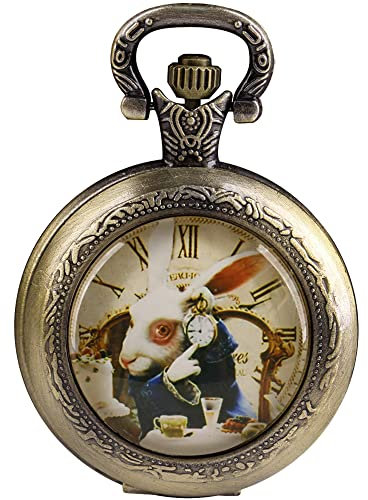 Tiong Alice im Wunderland Glasgehäuse Taschenuhr Retro Kinder Cartoon Quarz Taschenuhren Weihnachten Geburtstagsgeschenke für Mädchen