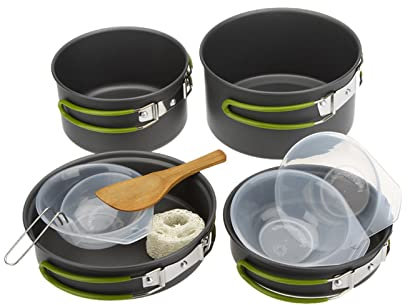 FRAHS Camping Cookware Mess Kit, Campfire Cooking Set Pot Pan Bowl Camping Picnic Hiking Utensils