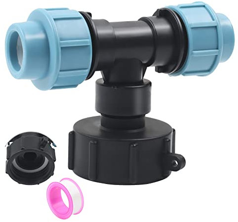 IBC Tankgewindeanschluss S60X6, IBC-Tankadapter, T-Stück für 25mm Rohr Verbinder der Regenwassertanks für IBC Wassertanks ((Drei-Wege-Auslass 25 mm)