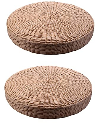 Frobea 2X 40Cm Kissen Rundes Stroh Geflecht Handgefertigt Kissen Boden Stuhl Sitz