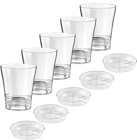 ECOMACETAS FLOWERPOT STORE Maceta Orquidea, de Plástico Transparente. con Escalón Interior y Base Agujereable. Plato Incluido. (5, 16_cm)