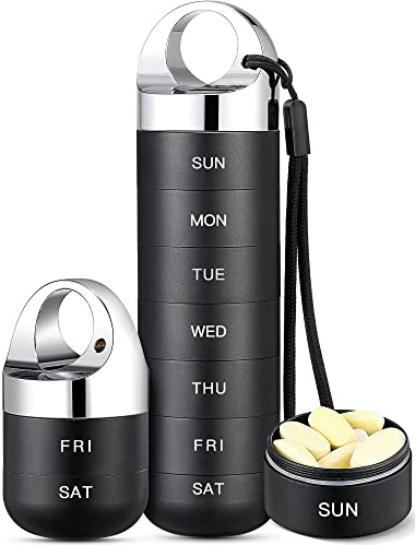 Zannaki Pill Box Travel Metal Pill Organizer Portable Waterproof Large Pill Organizer Aluminum Alloy BPA Free Daily Medication Organizer 7 Days Vitamin Oil