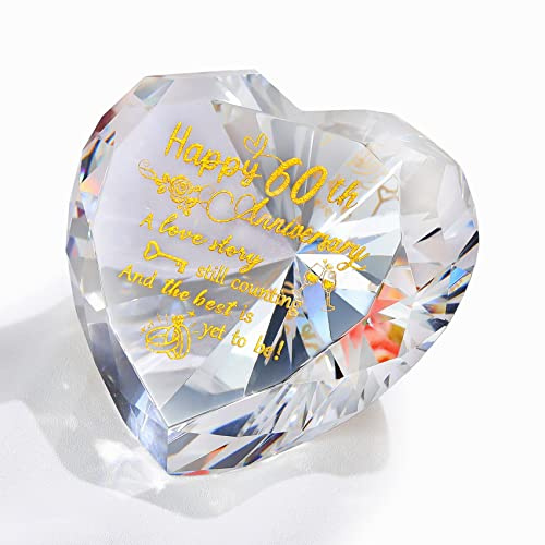 Ornalrist 60th Wedding Anniversary Diamond Crystal Gifts 60 Years Souvenir | 60th Diamond Anniversary Wedding Presents for Her Him Parents, Heart Crystal Romantic Keepsake for 60th Marriage Anniversary