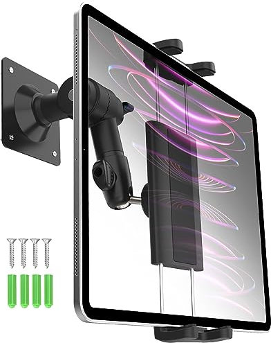 Charchendo Tablet-Wandhalterung mit Metall-Kugelkopf, passend für 10,2 - 33 cm große Geräte, 180°-Einstellarm, Bohrsockel, Tablet-Halterung für Zuhause, Fabrik, kompatibel mit iPad Pro 12,9/Air/Mini,