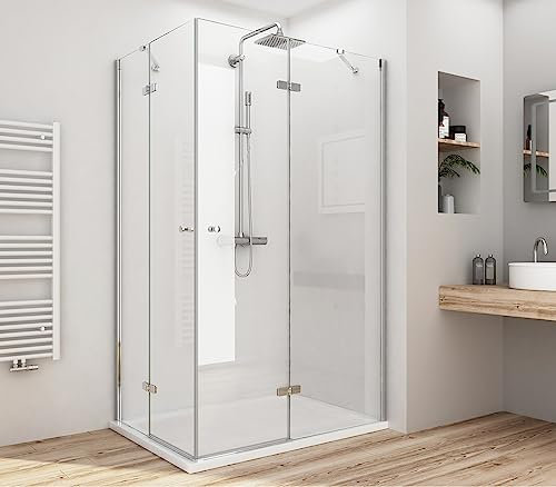 Meykoers Duschkabine mit Duschfalttür Duschkabine Glas us 5mm Nano-Beschichtungen Sicherheitsglas Komplettdusche 80 x 100cm Höhe 185cm, Duschabtrennung mit Rahmenlosen Design