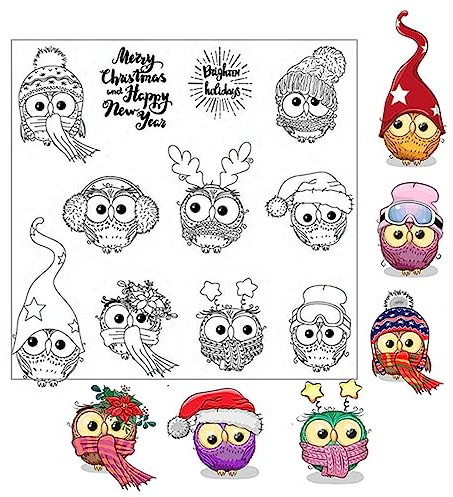 arriettycraft Weihnachtseule Transparente Stempel für Kartenherstellung und Journaling, Vögel Gummistempel für Crafting Scrapbooking Weihnachtsgruß Silikonstempel für Kartenherstellung Handwerk