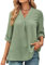 Tanmolo Bluse Damen 3/4 Ärmel mit V-Ausschnitt Elegant Oberteile Casual Swiss Dot Tops Tunika Hellgrün, L