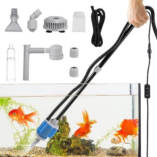 Weigudoc Aquarium Mulmsauger Elektrische, Automatischer Aquarium Wasserwechsler 6-in-1, Staubsauger für Aquarien für Wasserwechsel, Sandreinigung, Schmutz Entfernen, Duschen, Filtern, 20W/12V DC