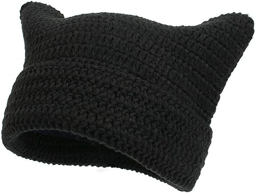 Yixda Warm Strickmütze Damen Mädchen Katzen Ohr Mütze Wintermütze Beanie Hut (Schwarz)
