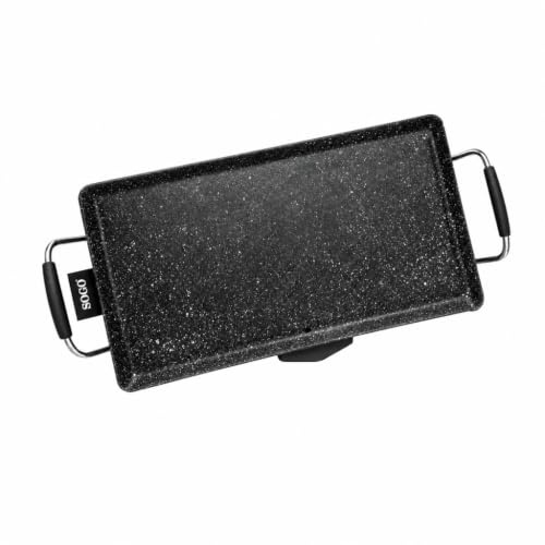 SOGO CERACOOK Plancha Eléctrica de Asar Antiadherente, Superficie de Cocción 46 x 26 cm, Bandeja Recogegrasas, Termostato Regulable, 2000 W, Libre de PFOA, SS-1222
