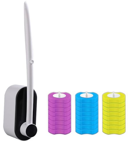 Disposable Toilet Brush Handle with Storage Caddy And 32 Count Toilet Refills, Disposable Toilet Bowl Cleaner Wand for Bathroom Cleaning,Black
