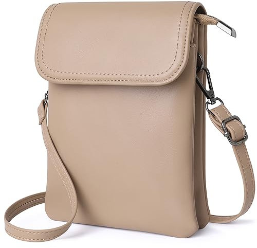 GEEADNB Kleine Crossbody-Taschen für Frauen PU-Leder Handy Portemonnaie mit Schulterriemen (Apricot)