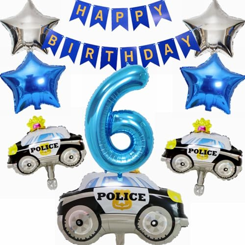 Yunchu Online 6. Polizei Geburtstag Dekoration Polizei Tortendeko Luftballons Polizei 6 Geburtstag Luftballon Blau Zahl 6 Helium Ballon
