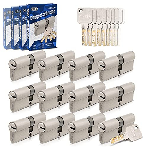 GERCAR Pro Lot de 12 demi-cylindres de serrure à fermeture identique, profilés pour porte avec 60 clés, serrures de porte, 12 cylindres, longueur : 62 mm, A : 28 B : 34, système de fermeture