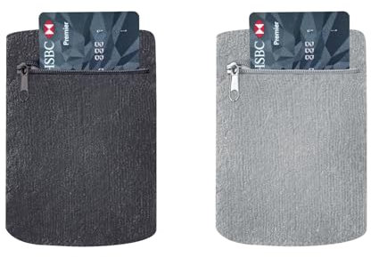 Handgelenktasche 2er Set, Schweißband, Wristbands mit ißverschlusstasche für Laufen, Joggen, Spazieren, Gassi gehen, Fahrrad und Yoga etc (schwarz+hellgrau)