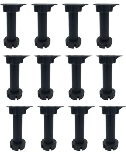 HOOZ Möbelfuß rund höhenverstellbar im 12er Set - 12 cm hoch - bis zu 2,5 cm verstellbar - Füße für Möbel wie TV Schränke, Kommoden, Kleiderschränke - Standfuß, Sockelfuß - 120-145 mm Möbelerhöhung