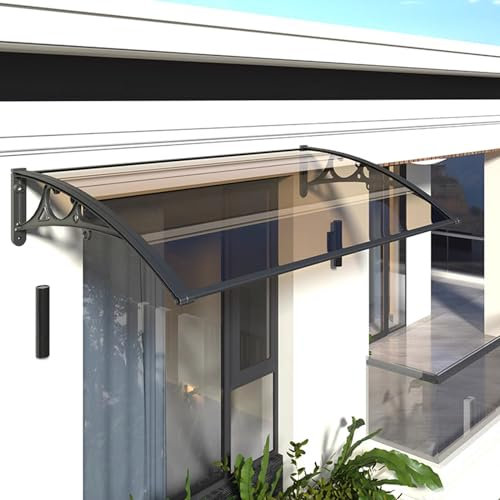 KAZUP Markise für Fenster, Garten, Terrasse, Veranda, Regenschutz, schlagfeste 300-kg-Türmarkise, Gebogene Vordertür-Überdachung, Außenmarkise, Sonnenschutz-Polycarbonat-Abdeckung (150 x 240 cm/59
