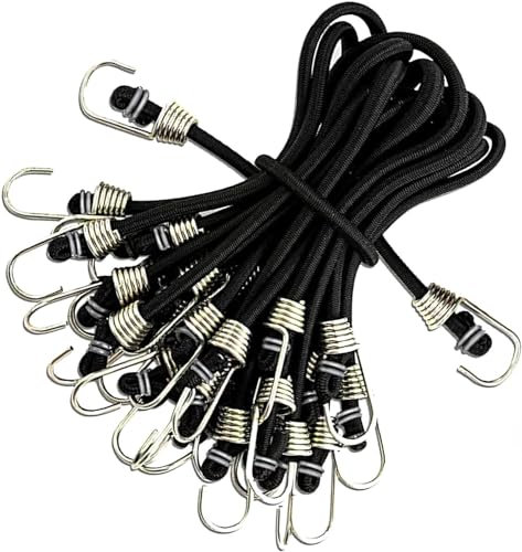 15pcs Bungee Cords with Hooks, 9 Inch Rubber Small Black Bungee Cords with Carabiner Hooks for Camping, Bikes, Carrying and Organizing Things