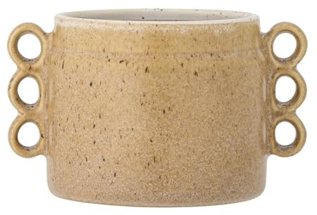 Bloomingville Souri Blumentopf, einzigartig, handdekoriert, rustikales braunes Steingut, perfekt f�r Safran- und Ingwer-Themeng�rten, D15 x H12 cm, belastbar und langlebig, nat�rliche Glasur, variiert