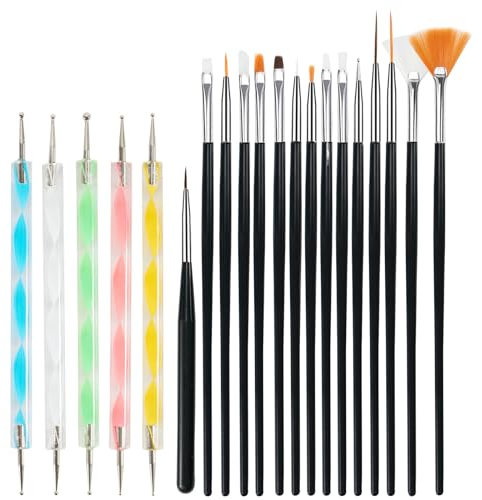 Cheerhom Juego de 20 pinceles de uñas con herramienta para puntear, pincel para uñas de gel, juego de pinceles para decoración de uñas, pincel de diseño de uñas