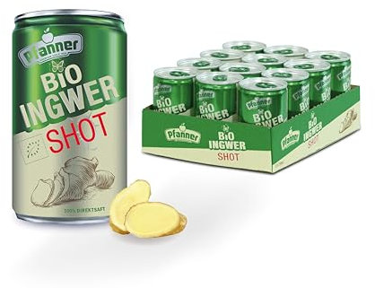Pfanner Bio Ingwer Shot (12 x 0,15 l) - 100% Direktsaft - Natürlicher Immun Shot, Ingwersaft, Energy Shot, Ingwershot