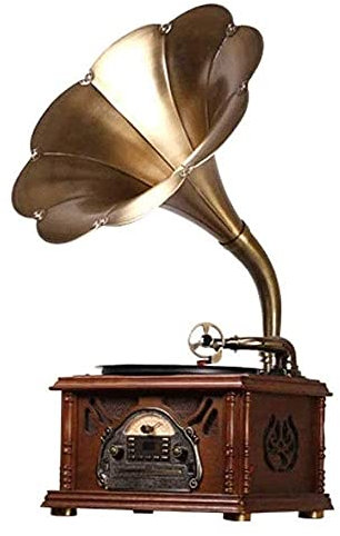 ROLTIN Tocadiscos Retro, Caja de música Vintage Retro Clásico Gramófono Forma de fonógrafo Altavoz estéreo Sistema de Sonido Caja de música Azul