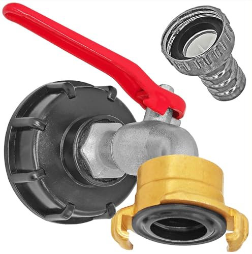 3/4 Zoll IBC Messing Auslaufhahn mit Adapter S60x6 Kappe Deckel mit Schnell-Kupplung für System GEKA Schlauch-Anschluss
