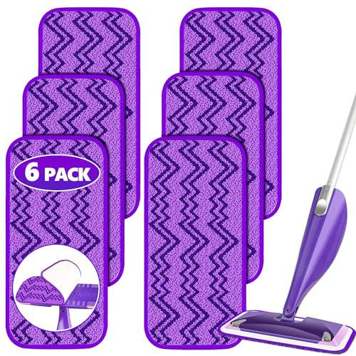 Reusable Mop Pads Refills Compatible with Swiffer Wet Jet Spray Mop, Wet Pads Refill Wet Jet Pads Refills for Swiffer Mop, Microfiber Mop Pad Replacements Wet Dry Mop Heads for Floor Cleaning, 6 Pack