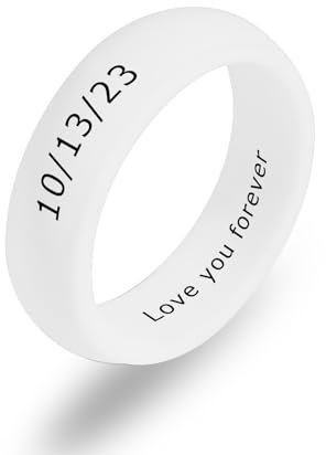 INBLUE Personalisierte Silikon Ringe für Paare - Seine und Ihre Hochzeit Set Gravierte Text/Symbol Band Versprechen Geschenk für Ehemann Ehefrau (Stil B - 6mm)