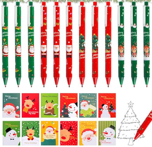 Weihnachts Kugelschreiber Set, 12 Pcs Weihnachts Kugelschreiber, 12 Stk Haftnotizen Weihnachten, 0.5mm Weihnachtsstifte, Mini Haftnotizen Weihnachten, Weihnachten Kugelschreiber, Druckkugelschreiber