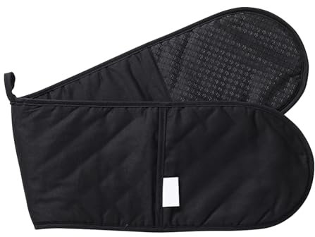 Double Oven Gloves Heat Resistant, Black Oven Gloves with Non-Slip Silicon for Home Cooking, Machine Washable Thick Oven Glove Home & Kitchen Accessories