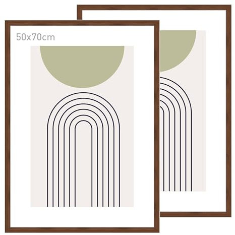 accent by nielsen Bilderrahmen, 50 x 70 cm (2er Set), Holz (MDF), Walnuss, inkl. Kunstdruck, Posterrahmen im Hoch- & Querformat, Echtglas, Velino