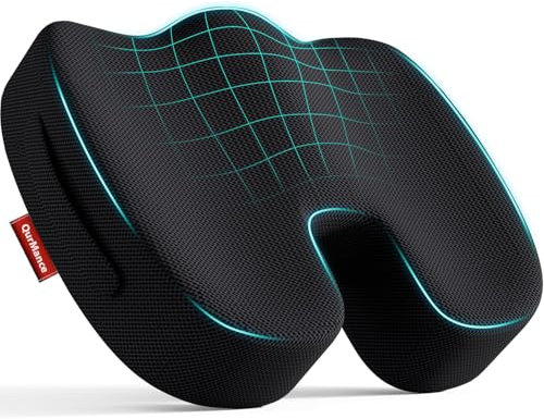 QurMance Cuscino Sedia Ufficio Ergonomico Memory Foam - Cuscino Coccige Ortopedico con Base Antiscivolo-cuscino ortopedico seduta Supporto per Postura Corretta-Ideale per Seggiolino gaming