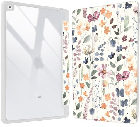 Vozehui 10.2 Zoll Anlage Hülle für iPad 9th/8th/7th Generation Case mit Clear Back Shell mit Bleistifthalter,Dreifaltiger Stand Schutzhülle mit Auto Sleep Wake für 10.2 Zoll 2021/2020/2019