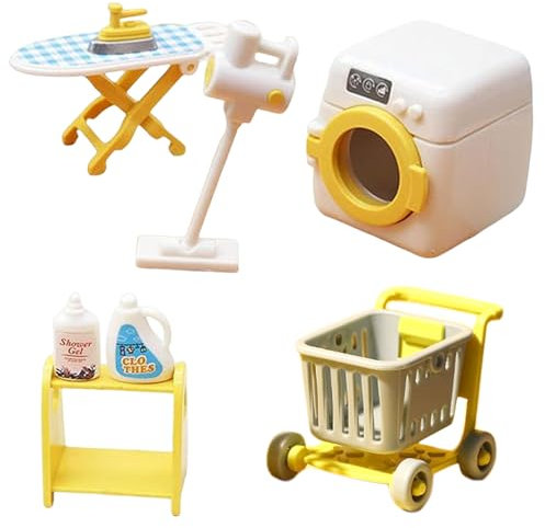 Csafyrt 8pcs Set Spielzeugwaschmaschine Realistische Kinder Waschmaschine Dollhouse Miniaturen Waschküche Zubehör
