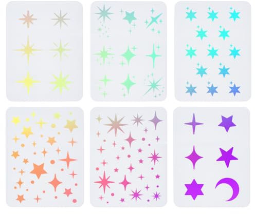 UNICRAFTALE 6 Pcs Pochoir Étoile pour Dessin Lune Étoiles Scintillantes pour la Fabrication de Cartes Peinture Réutilisable Modèles pour Murs Pyrogravure Artisanat Toile Tissu Décoration